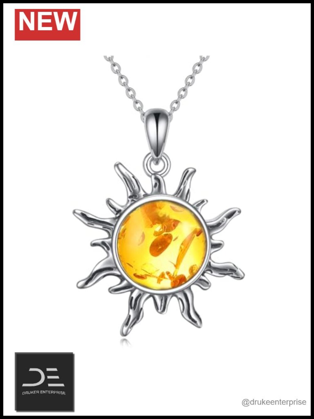 Sterling Silver Sun Pendant Necklace Multistone 18" Adjustable Chain Women